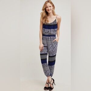 Anthropologie Lilka Darya Paisley Jumpsuit Small Blue Boho Strappy Back Wide Leg